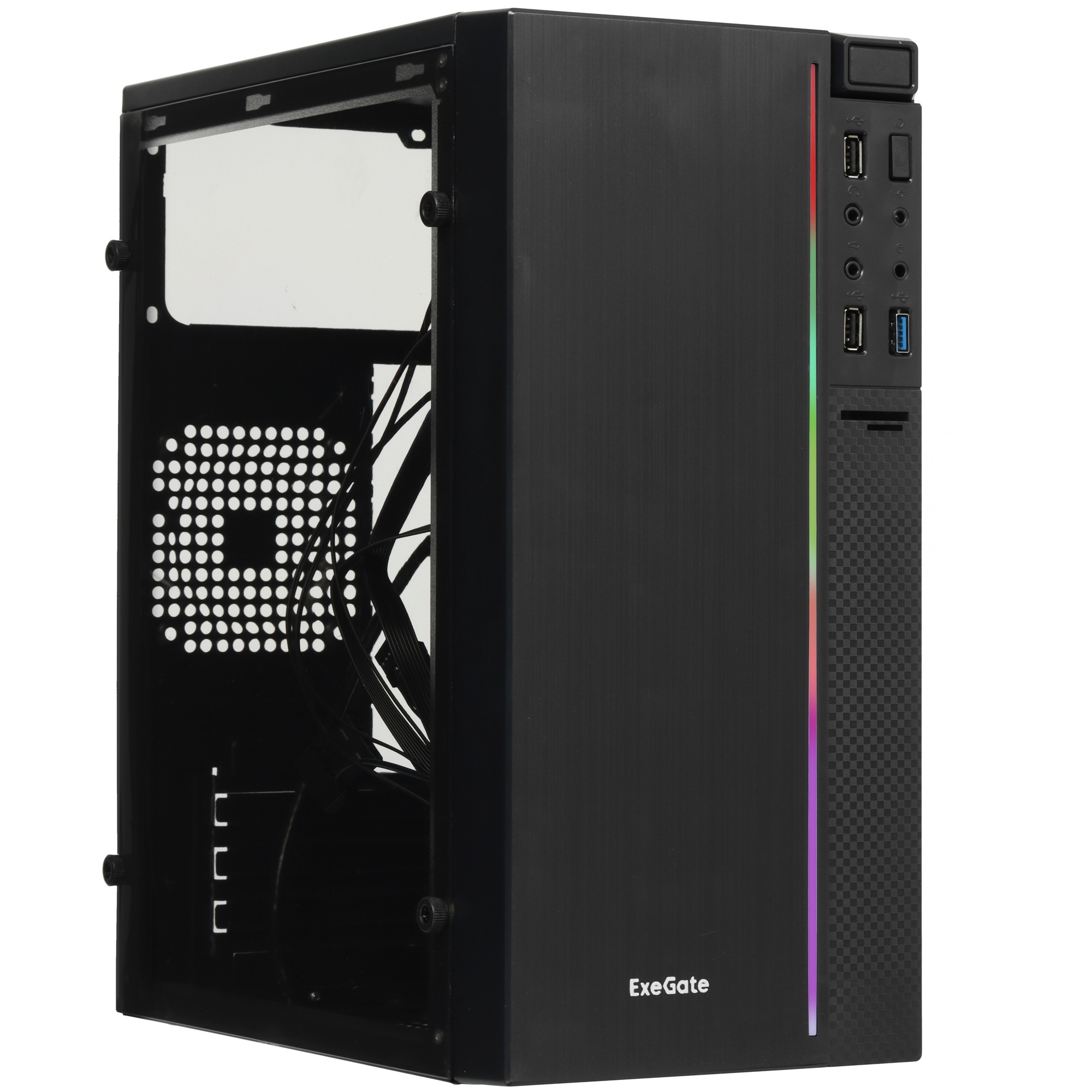 Компьютерный корпус Minitower ExeGate EX283754RUS mEVO-9301-RGB (mATX, без БП, с окном, 2*USB+1*USB3