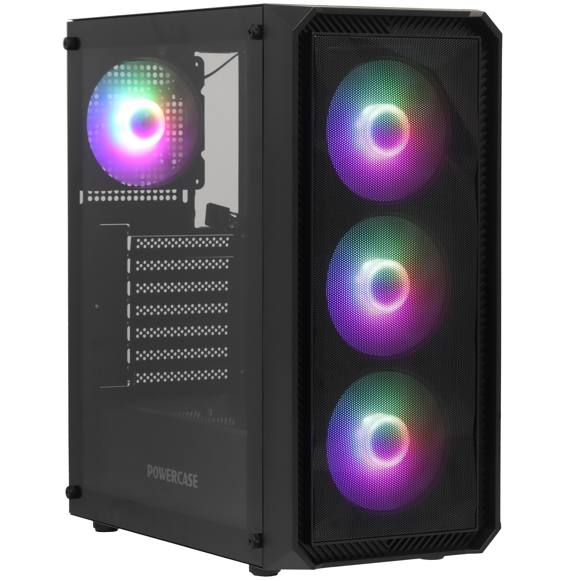 Компьютерный корпус Powercase Mistral Edge, Tempered Glass, 4x 120mm 5-color fan, чёрный, ATX  (CMIE