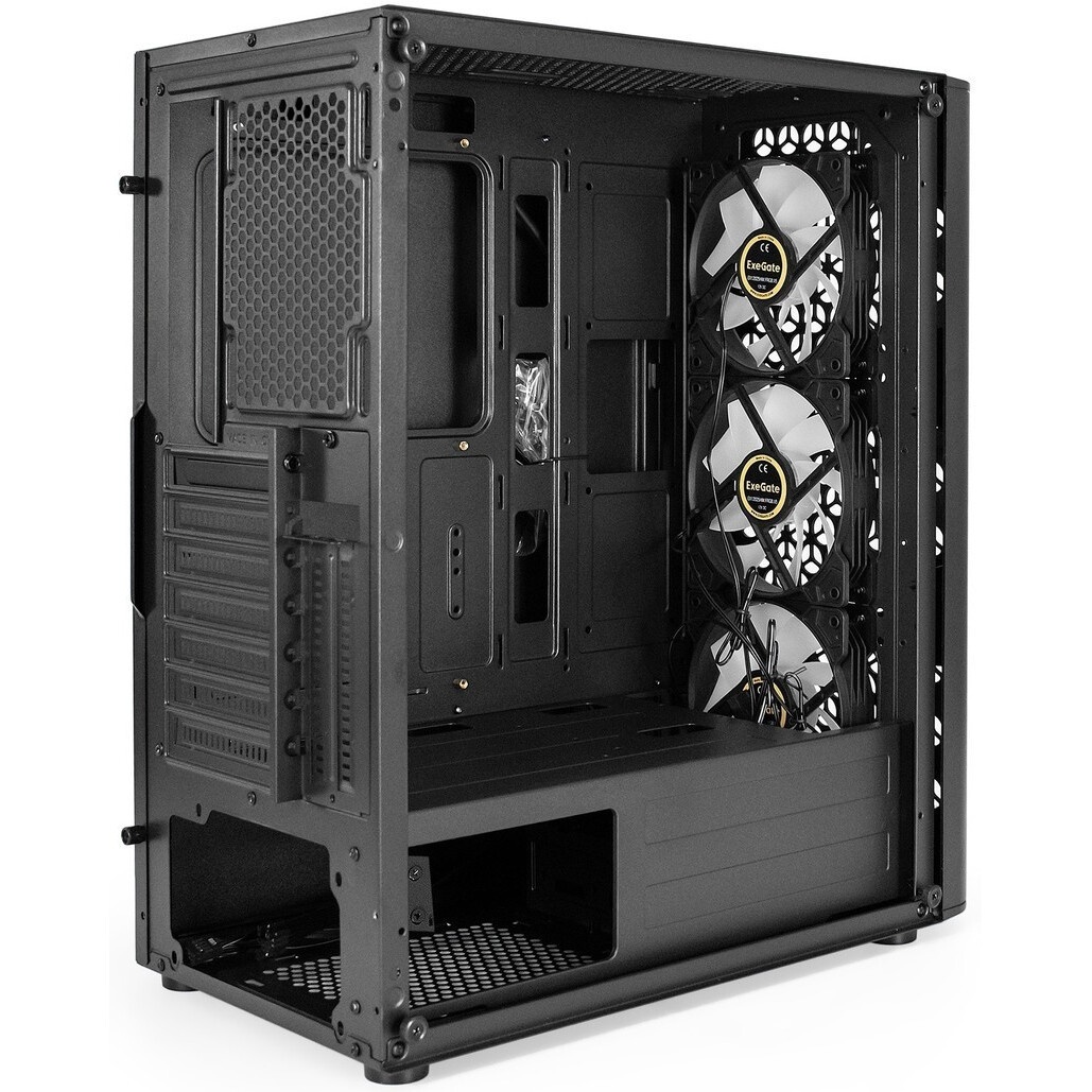 Компьютерный корпус Miditower ExeGate EVO-5001A (ATX, без БП, 2*USB+1*USB3.0+HD Audio, черный, 3 вен