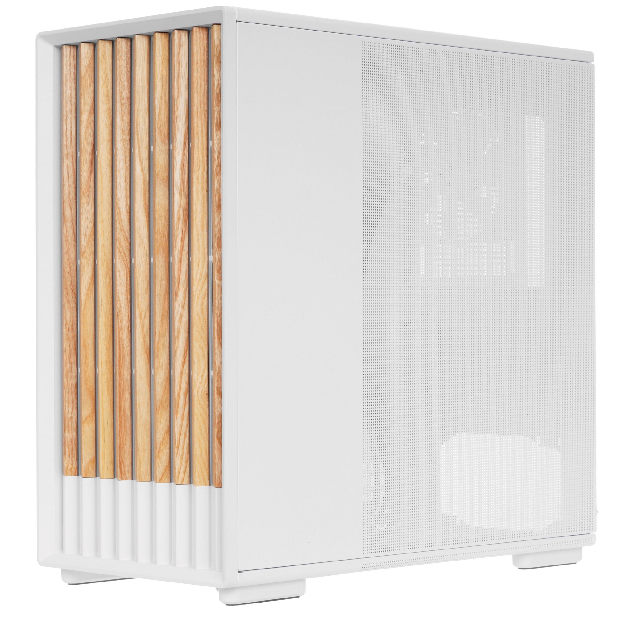 Корпус Zalman P10 NAMU, MATX, WHITE, WINDOW, FRONT COVER WALNUT, 2x3.5", 3x2.5", 1xUSB TYPE-C, 1xUSB