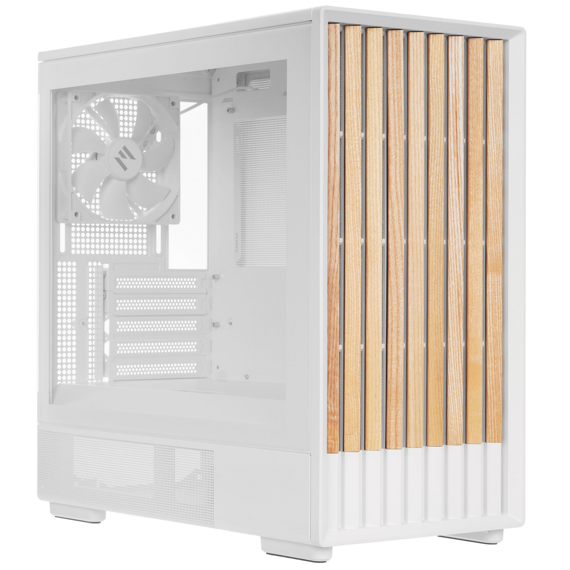 Корпус Zalman P10 NAMU, MATX, WHITE, WINDOW, FRONT COVER WALNUT, 2x3.5", 3x2.5", 1xUSB TYPE-C, 1xUSB