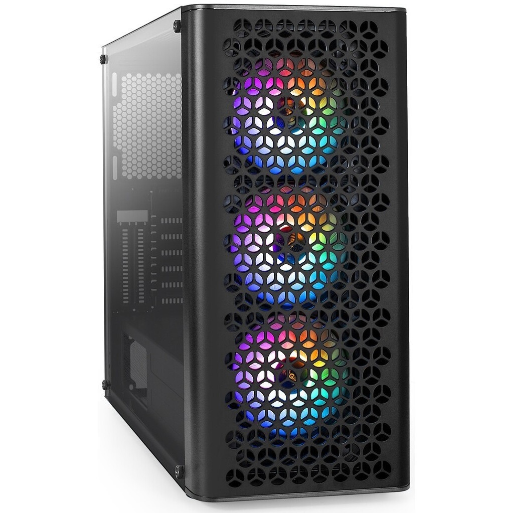 Корпус Miditower ExeGate EVO-8227 (ATX, без БП, 2*USB+1*USB3.0+HD Audio, черный, 3 вент. с RGB подсв