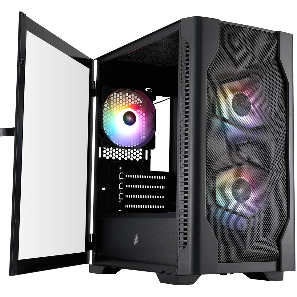 Корпус 1STPLAYER MIKU Mi2-A Black / mATX / 3x120mm LED fans / Mi2-A-BK-2F1R-1F1