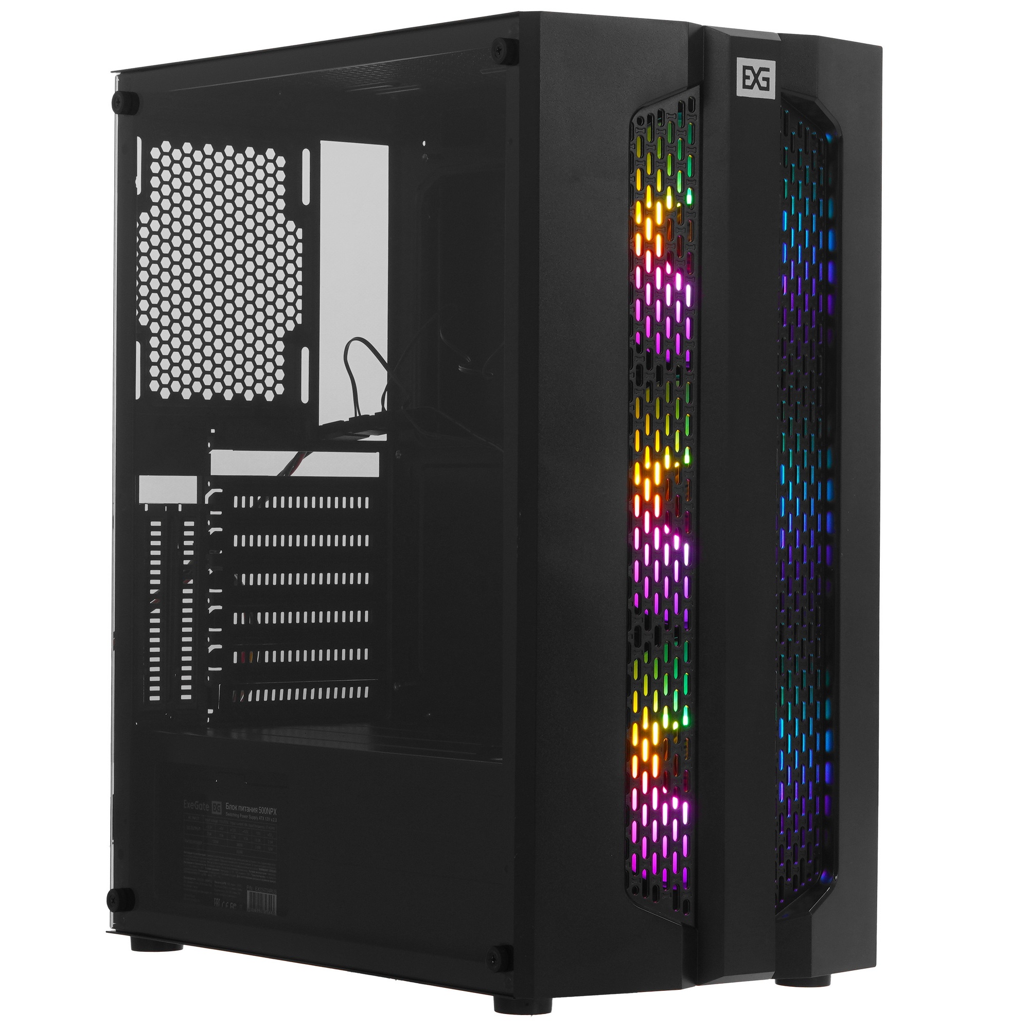 Компьютерный корпус Miditower ExeGate EVO-9205-EVO800 (ATX, БП EVO800RGB с вент. 12 см, с окном, 1*U