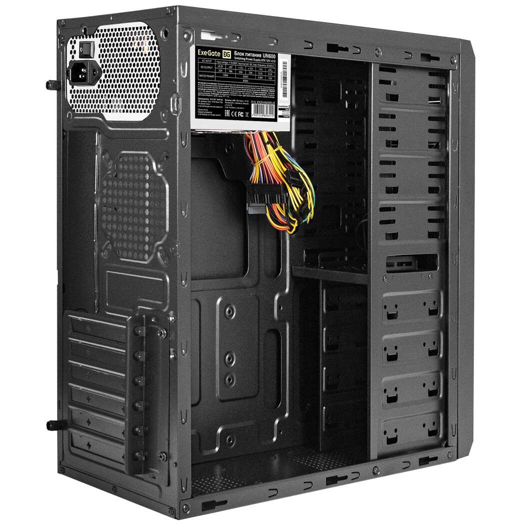 Компьютерный корпус Miditower ExeGate UN-605B-UN600 (ATX, БП UN600 с вент. 12см, 2*USB, аудио, блоки