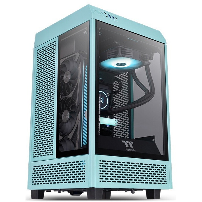 Корпус Thermaltake The Tower 100 Turquoise черный без БП miniITX 1x120mm 3x140mm 2xUSB3.0 audio bott