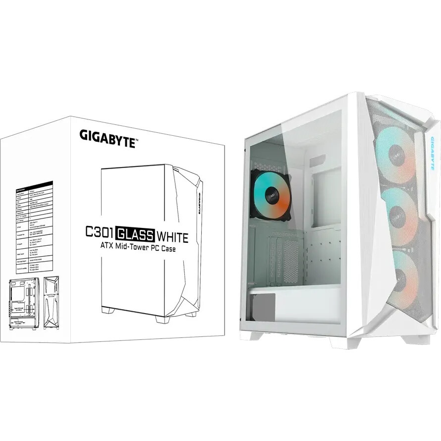 Компьютерный корпус Gigabyte C102W GB-C102GI белый без БП M-ATX 5x120mm 4x140mm 2xUSB3.0 audio bott