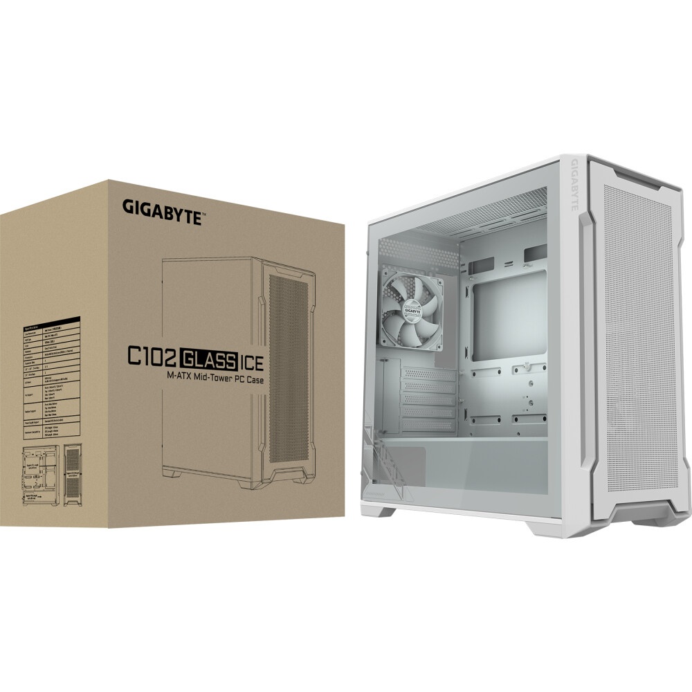 Компьютерный корпус Gigabyte C102W GB-C102GI белый без БП M-ATX 5x120mm 4x140mm 2xUSB3.0 audio bott