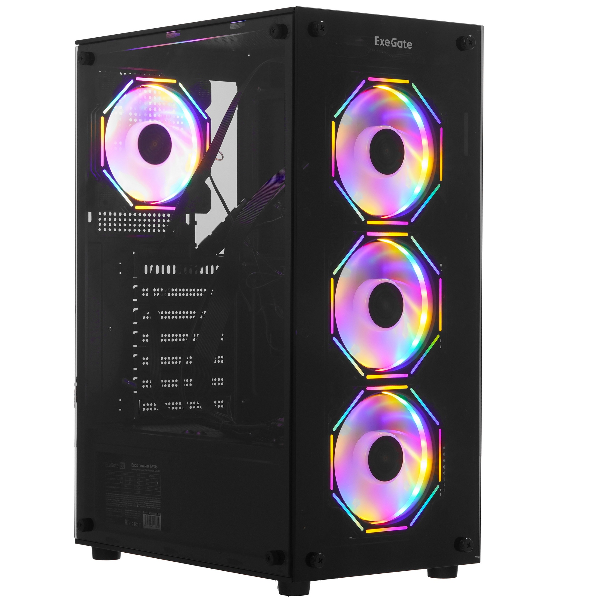 Компьютерный корпус Miditower ExeGate i3 BASE-EVO800 (ATX, БП EVO800RGB с вент. 12 см, с окном, 1*US
