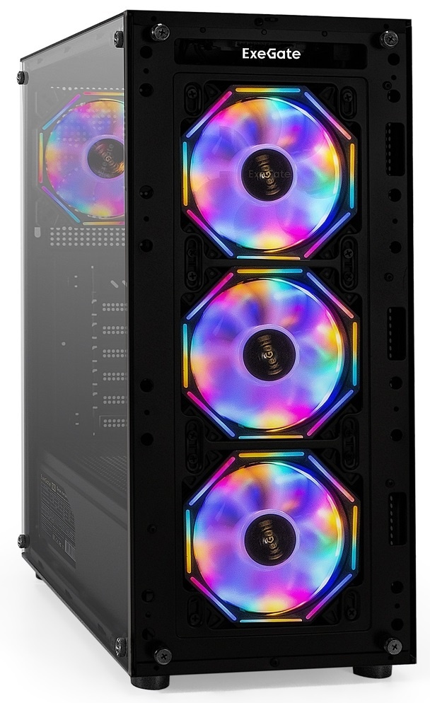 Компьютерный корпус Miditower ExeGate i3 BASE-EVO800 (ATX, БП EVO800RGB с вент. 12 см, с окном, 1*US