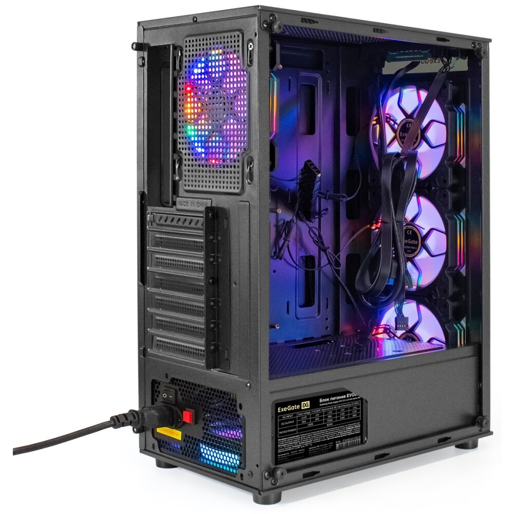 Компьютерный корпус Miditower ExeGate EVO-8225-EVO800 (ATX, БП EVO800RGB с вент. 12см, 2*USB+1*USB3.