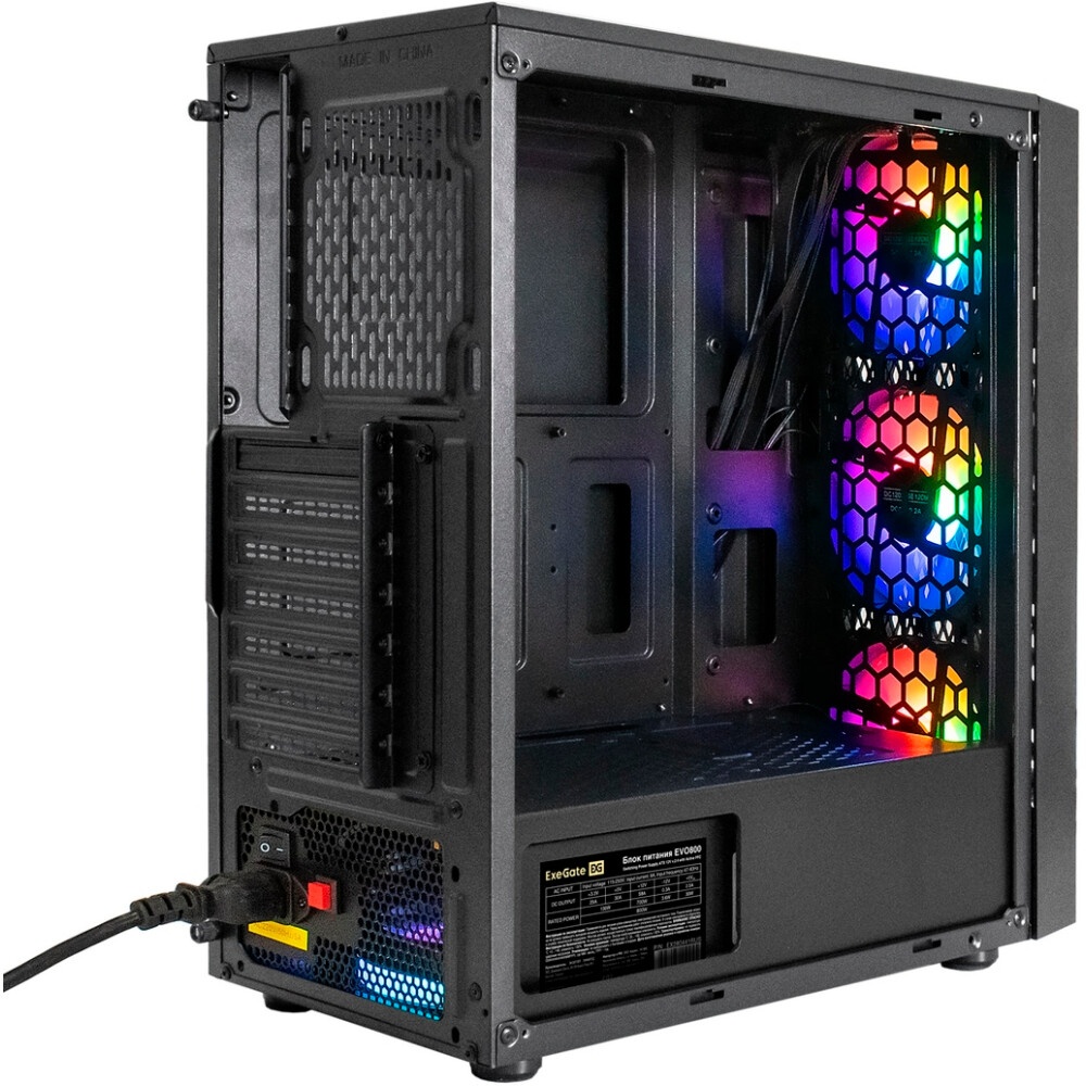 Компьютерный корпус Miditower ExeGate EVO-8225-EVO800 (ATX, БП EVO800RGB с вент. 12см, 2*USB+1*USB3.