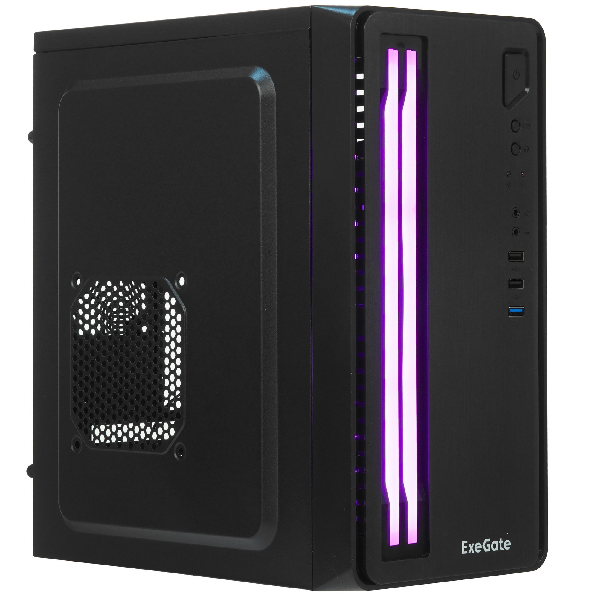 Компьютерный корпус Minitower ExeGate mEVO-7805 (mATX, без БП, 2*USB+1*USB3.0, аудио, черный, с 2*RG
