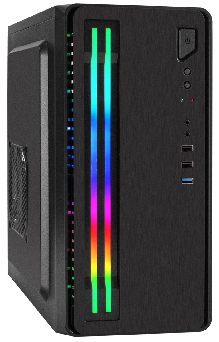 Компьютерный корпус Minitower ExeGate mEVO-7805 (mATX, без БП, 2*USB+1*USB3.0, аудио, черный, с 2*RG