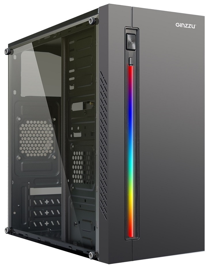 Корпус MiniTower Ginzzu D370, RGB, Акриловое стекло, mATX, 2xUSB2.0, черный, без БП, без вентиляторо