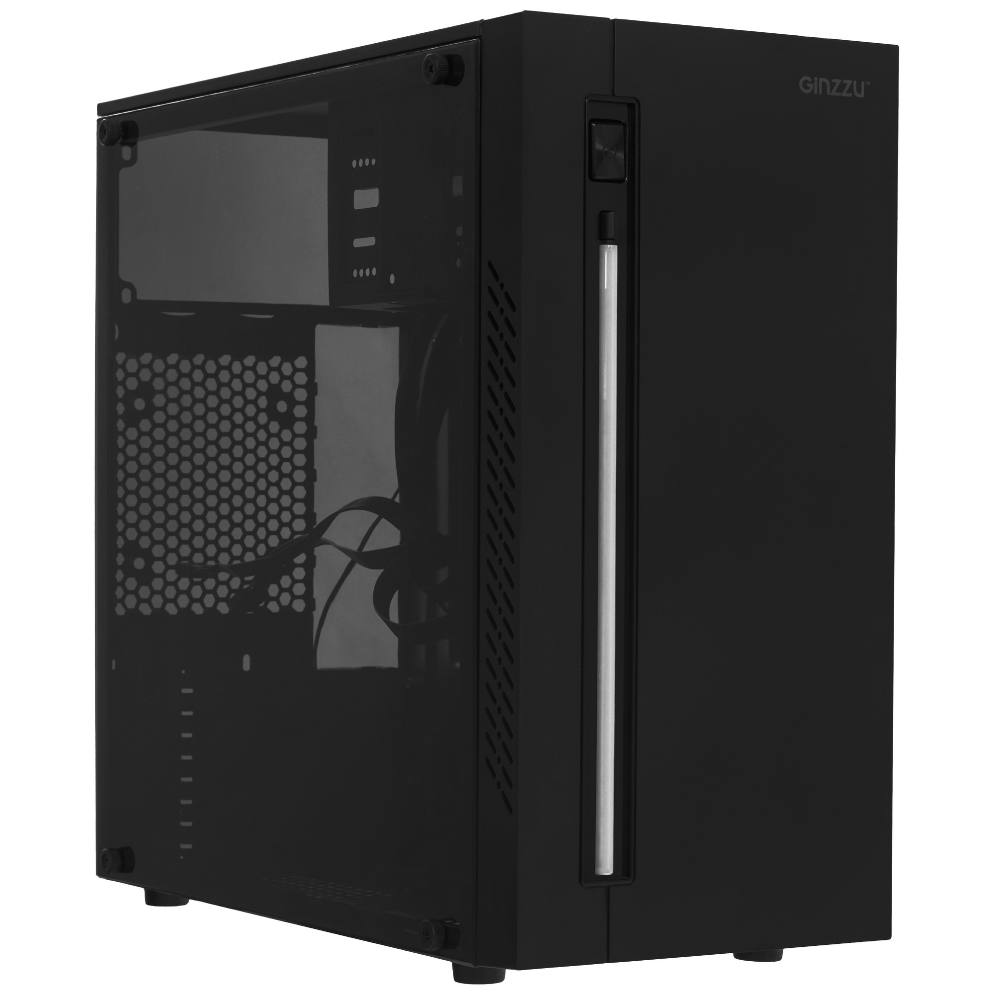 Корпус MiniTower Ginzzu D370, RGB, Акриловое стекло, mATX, 2xUSB2.0, черный, без БП, без вентиляторо