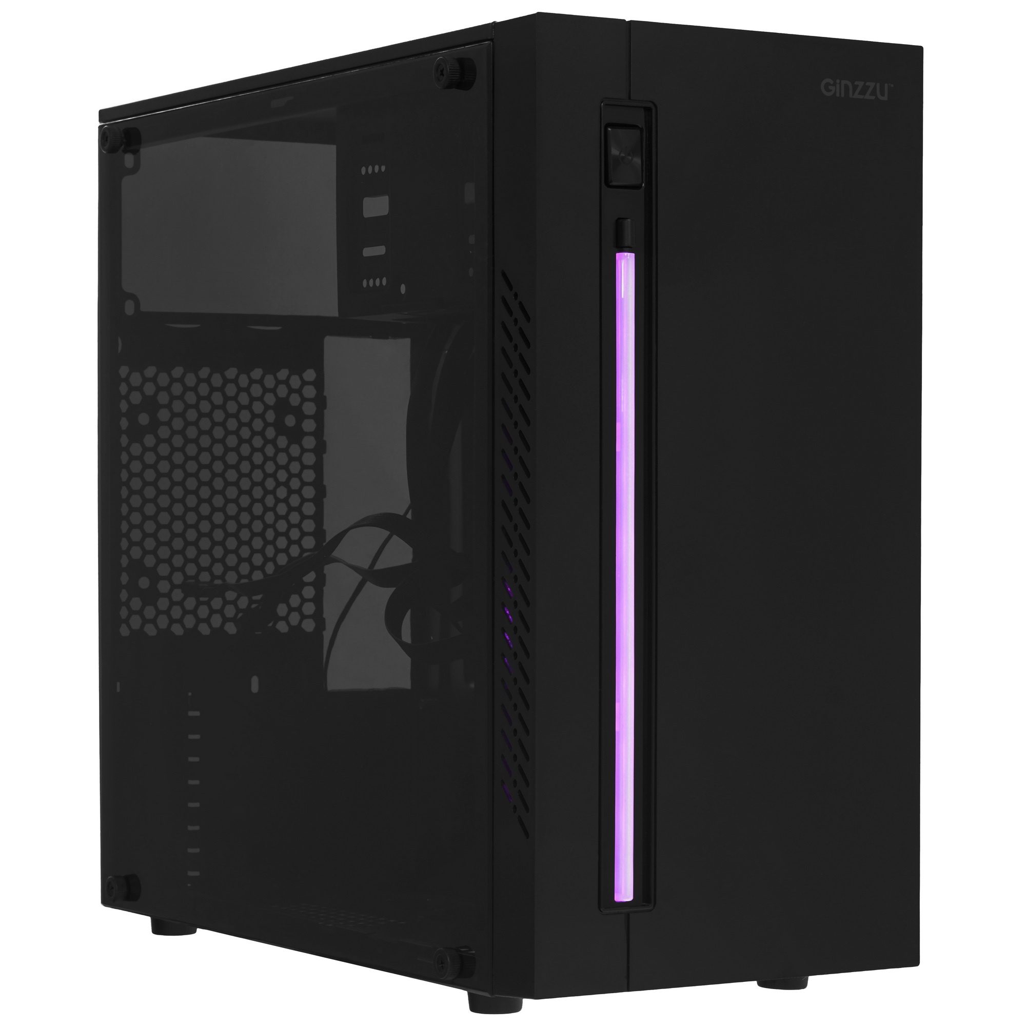 Корпус MiniTower Ginzzu D370, RGB, Акриловое стекло, mATX, 2xUSB2.0, черный, без БП, без вентиляторо