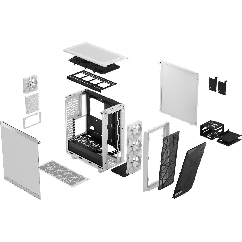 Корпус ПК без блока питания Fractal Design Meshify 2 Compact RGB TG Light Tint, Midi-Tower, 4x120mm