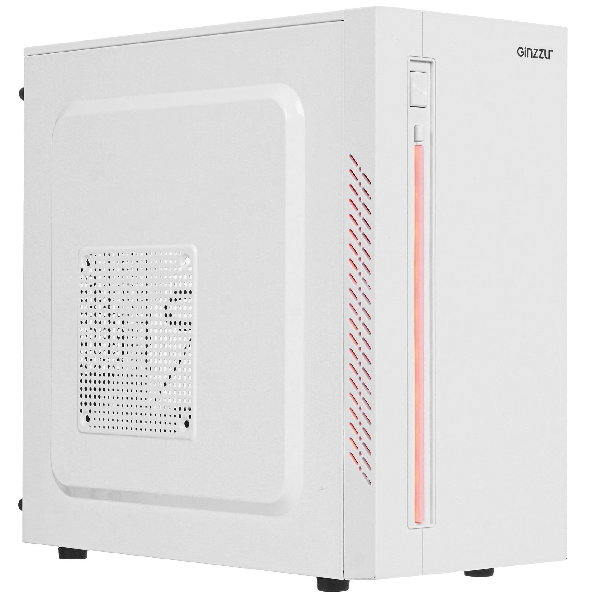 Компьютерный корпус MiniTower Ginzzu D380, RGB, mATX, 2xUSB2.0, белый,без БП, без вентиляторов