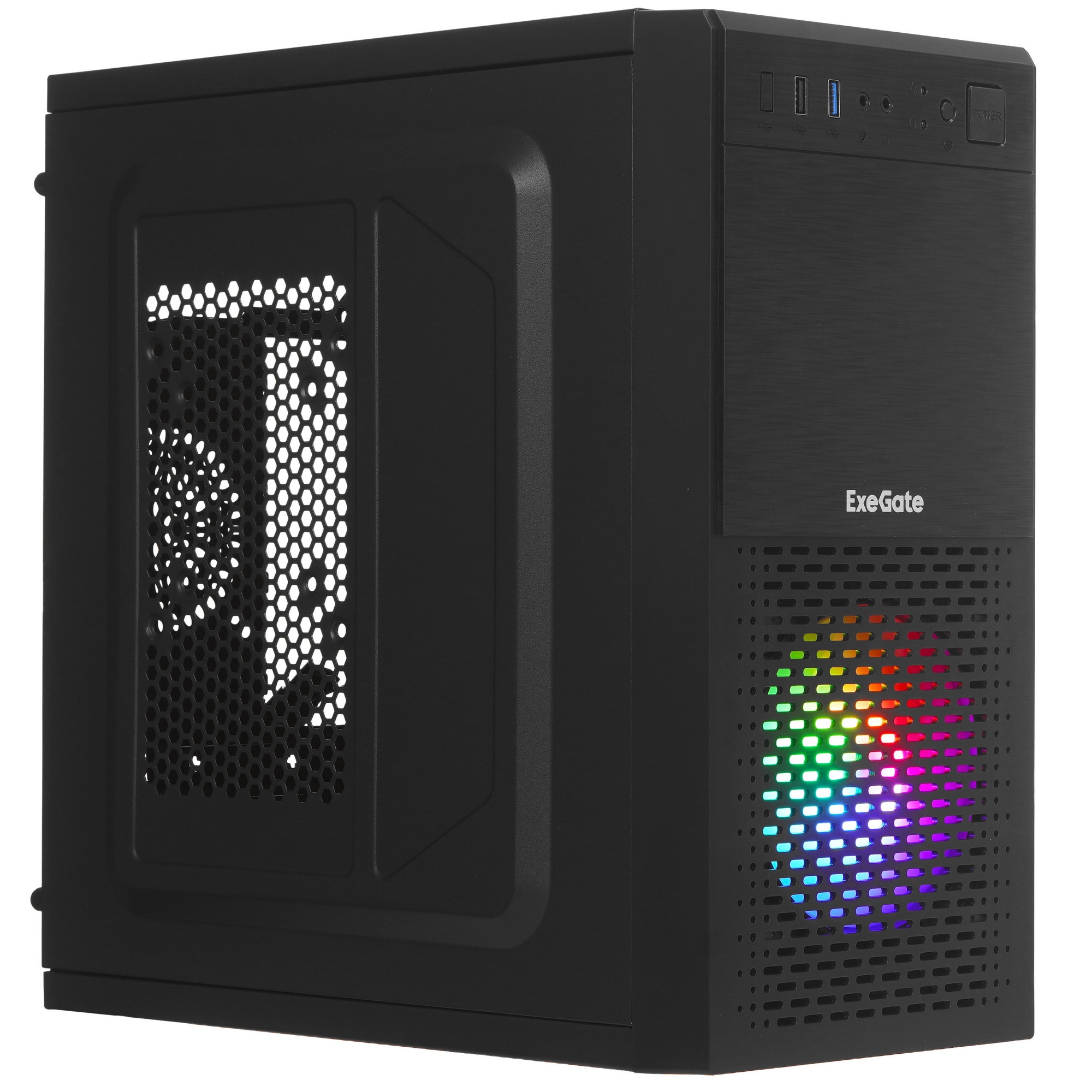 Компьютерный корпус Minitower ExeGate mEVO-7807 (mATX, без БП, 1*USB+1*USB3.0, черный 1x12см с RGB п