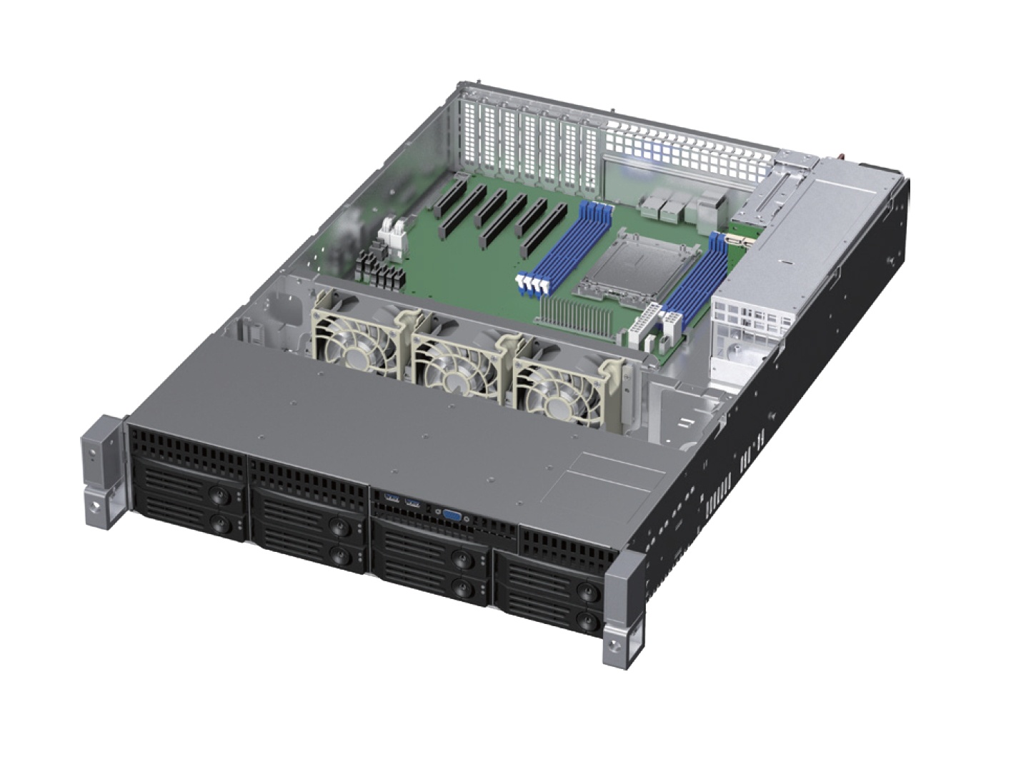 Серверный корпус 2U rackmount, EATX, ATX, Micro-ATX and Mini-ITX mb, 8*3.5" HS SAS/SATA, 12G BP, w/