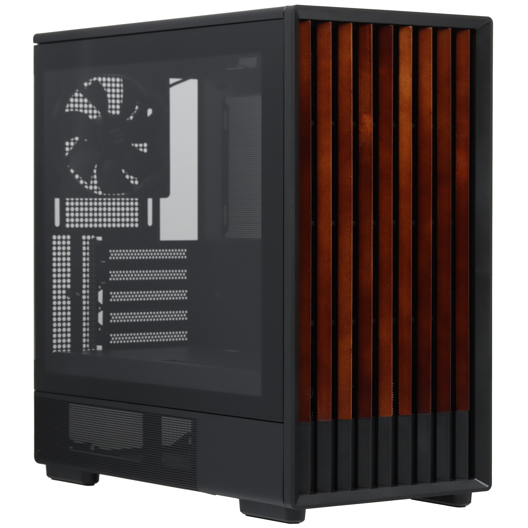Корпус Zalman P10 NAMU, MATX, BLACK, WINDOW, FRONT COVER WALNUT, 2x3.5", 3x2.5", 1xUSB TYPE-C, 1xUSB