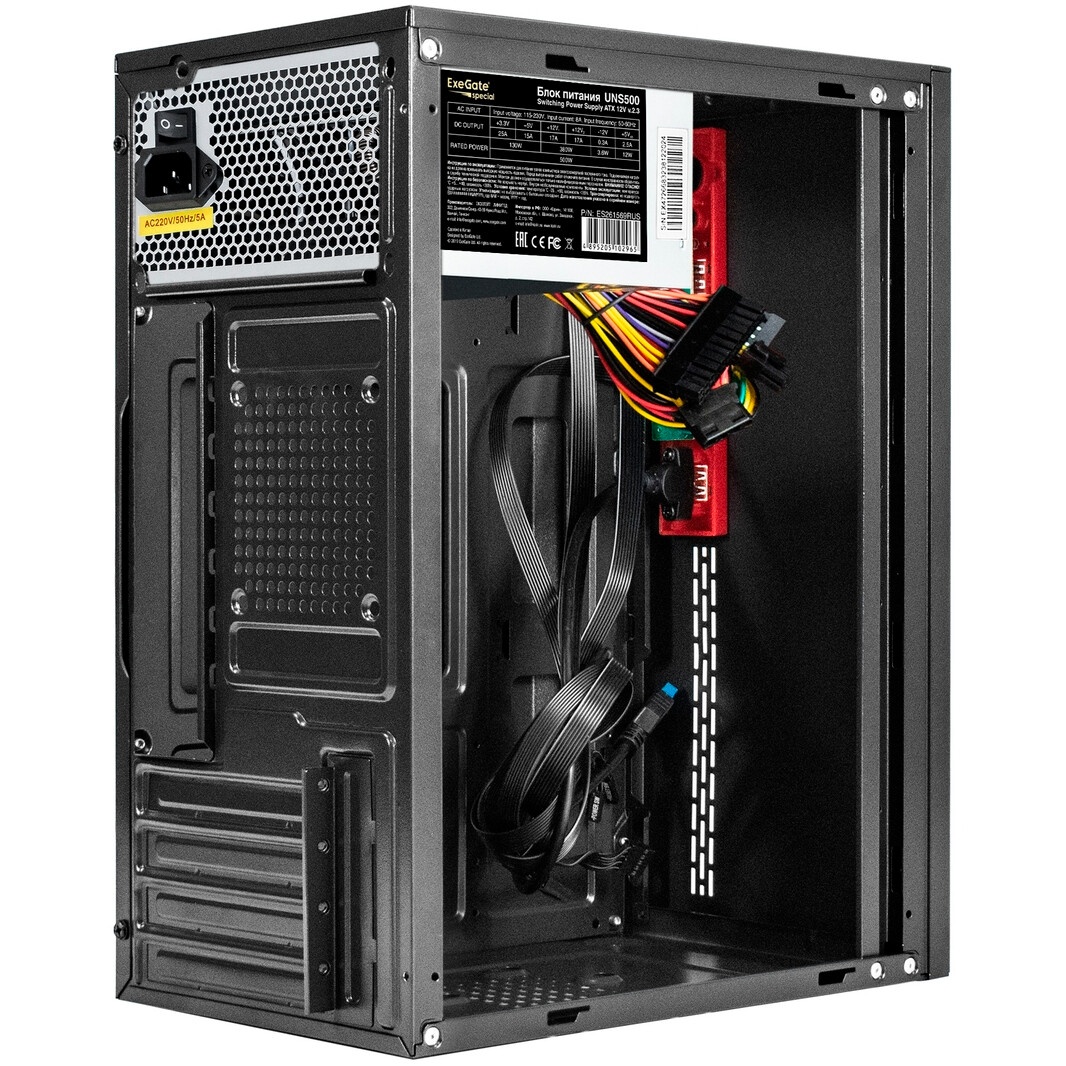 Корпус Minitower ExeGate BA-203U-UNS500 (mATX, БП UNS500 с вент. 12см, 3*USB+1*USB3.0, аудио, черный