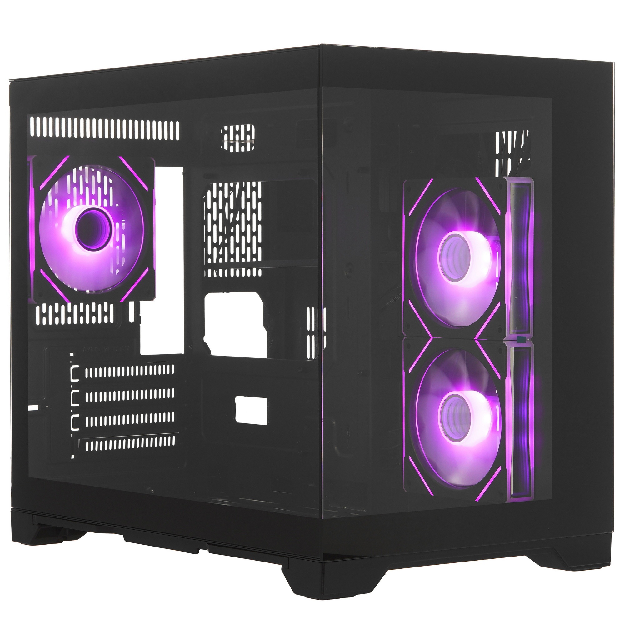 Корпус 1STPLAYER MEGAVIEW MV6-TP ARGB Black / mATX / 3x120mm ARGB fans / MV6-TP-BK-2FC7R-1FC7