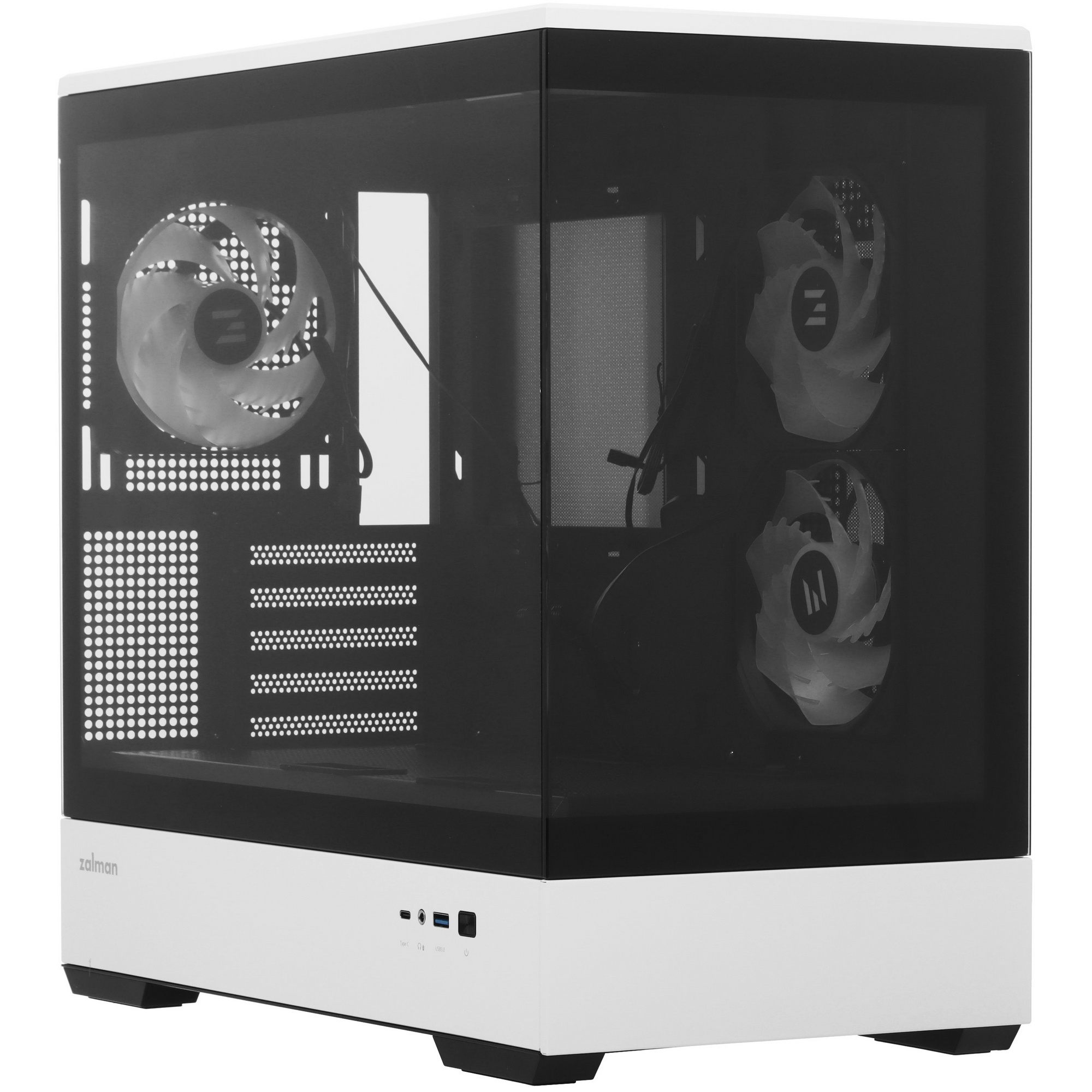 Компьютерный корпус ZALMAN P30 BW, MATX, BLACK/WHITE, WINDOW, 2x3.5", 3x2.5", 1xUSB TYPE-C, 1xUSB3.0