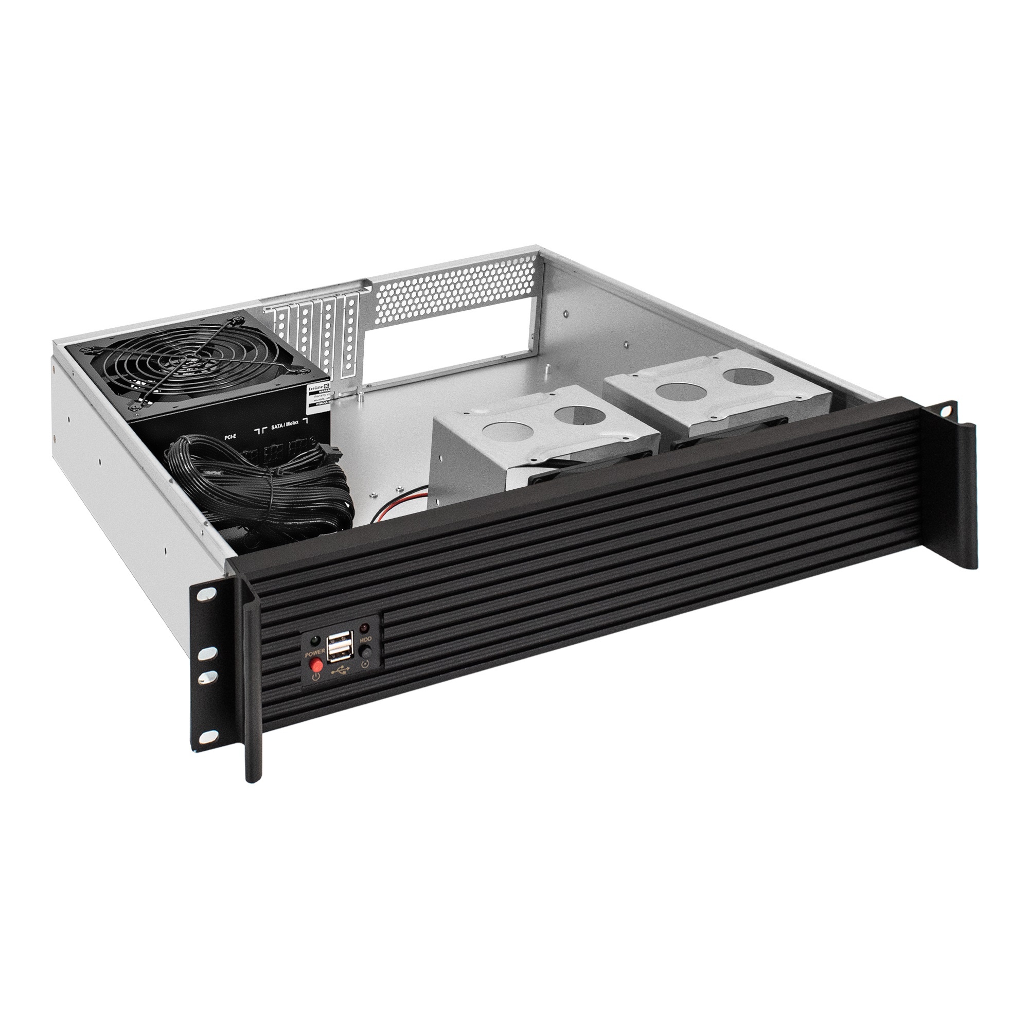 Серверный корпус ExeGate Pro 2U400-04AL RM 19", высота 2U, глубина 400, передняя панель - алюминий,