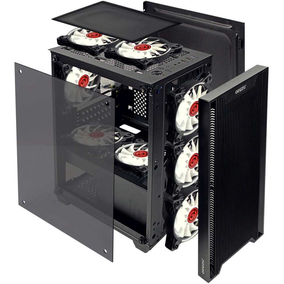 Компьютерный корпус без блока питания HSPD M321, Mesh Mini-tower, Black, slide TG, 0.45 SPCC, 2x140m