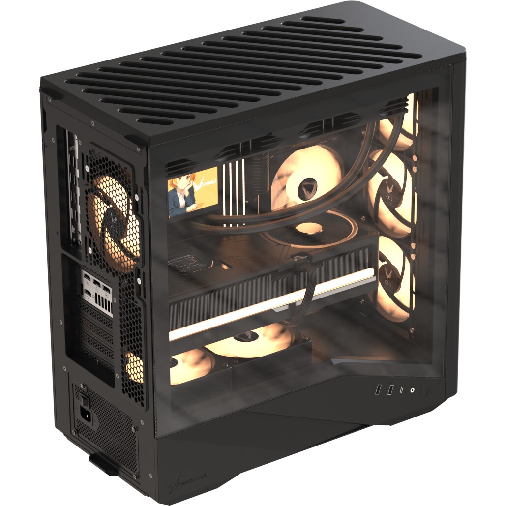 Компьютерный корпус  HSPD M520, Mesh Mid Tower, Black, slide TG, 0.45 SPCC, 4x120mm ARGB ATX, mATX,