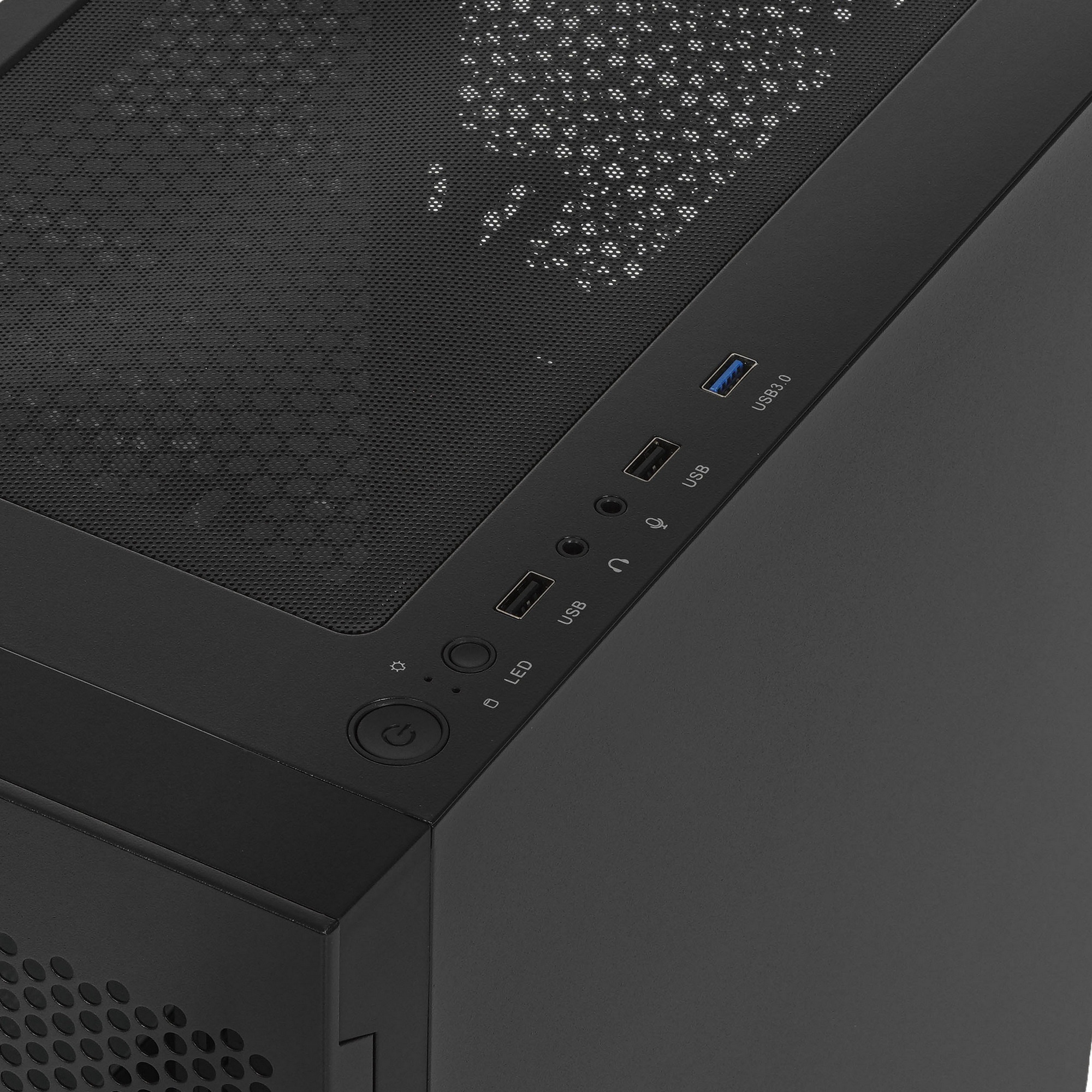 Корпус без блока питания Case HSPD M540, Mesh Mid Tower, черный, TG, 0.45 SPCC, no fans, ATX, mATX,