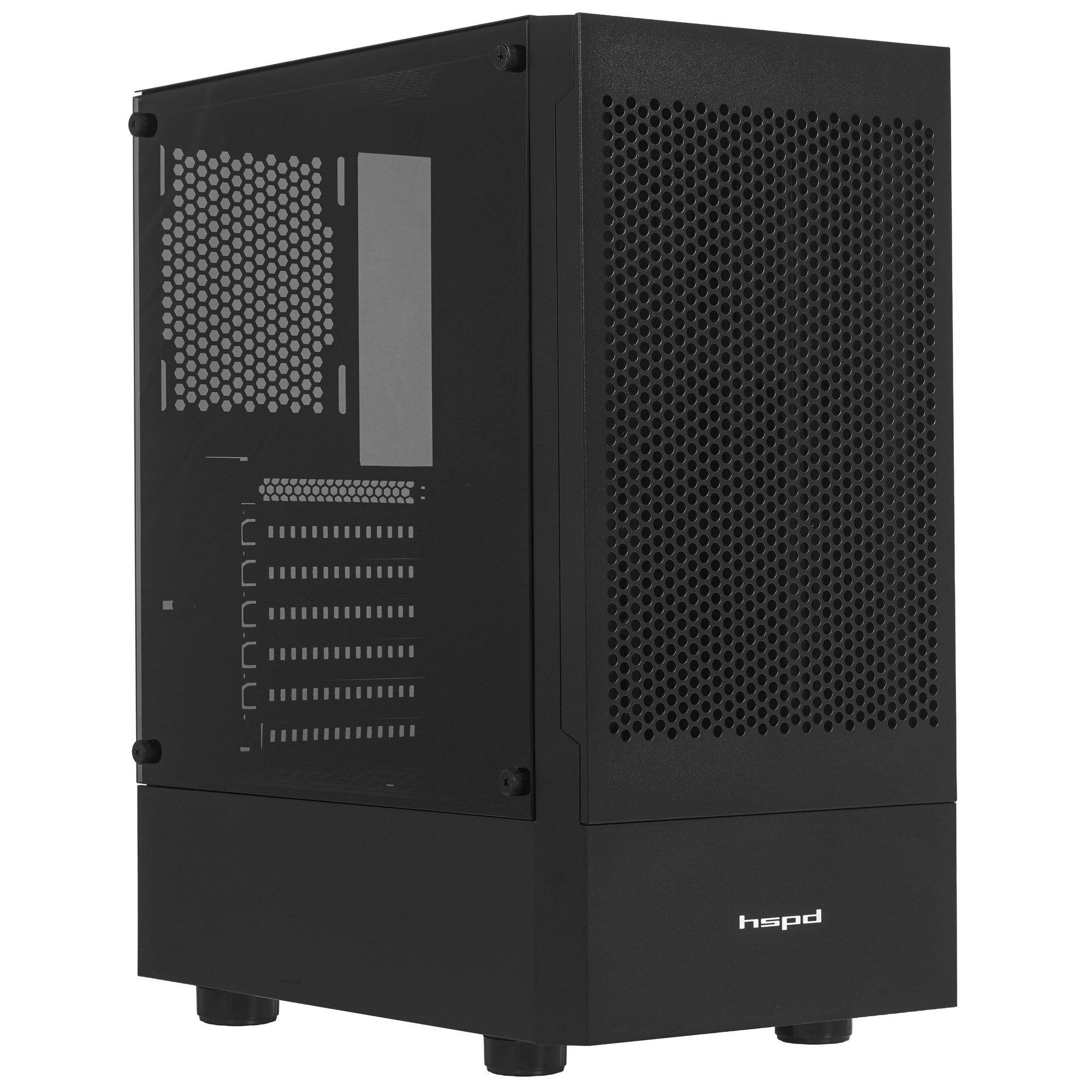 Корпус без блока питания Case HSPD M540, Mesh Mid Tower, черный, TG, 0.45 SPCC, no fans, ATX, mATX,
