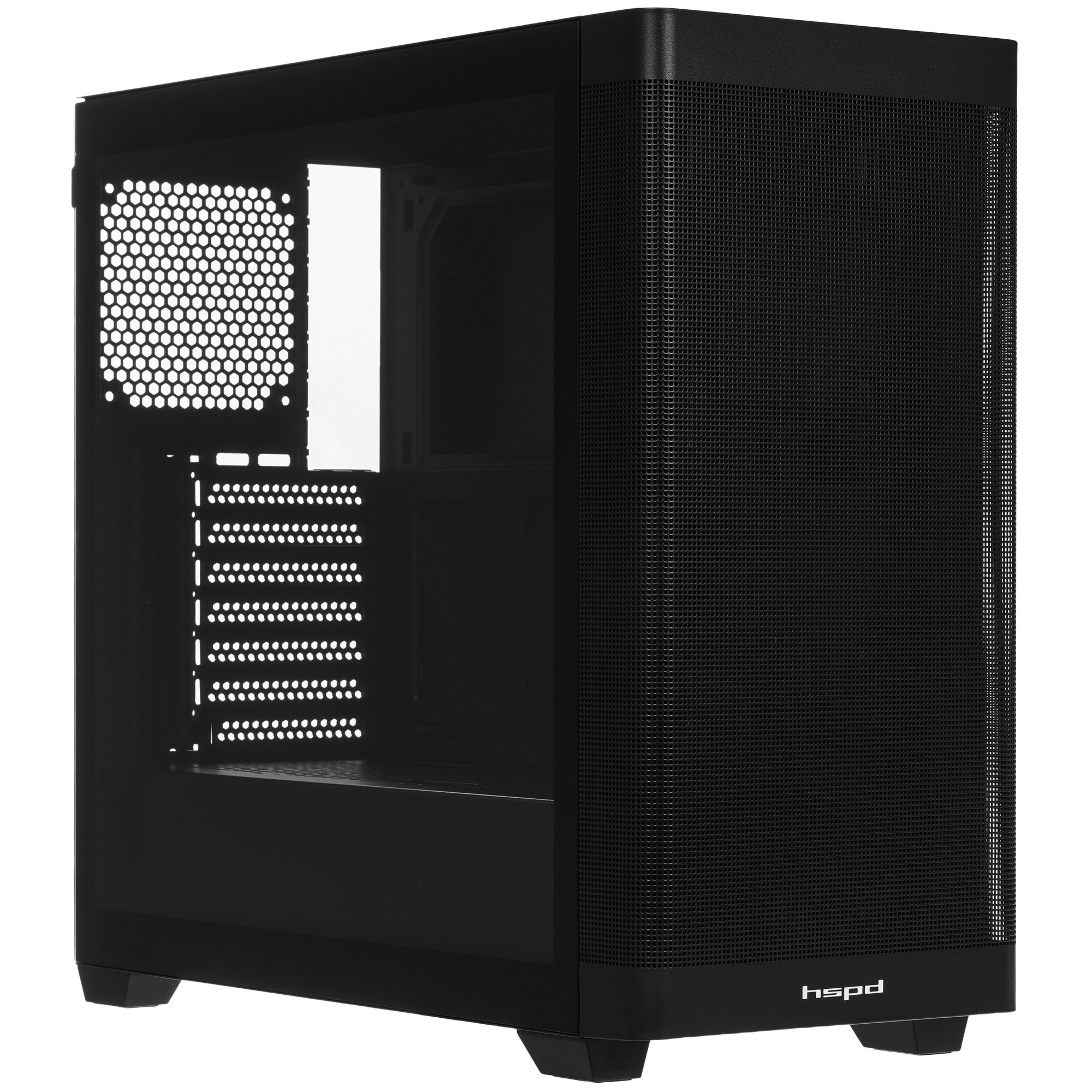Корпус без блока питания Case HSPD M740, Mesh Mid Tower, черный, TG, 0.6 SPCC, no fans, E-ATX, ATX,