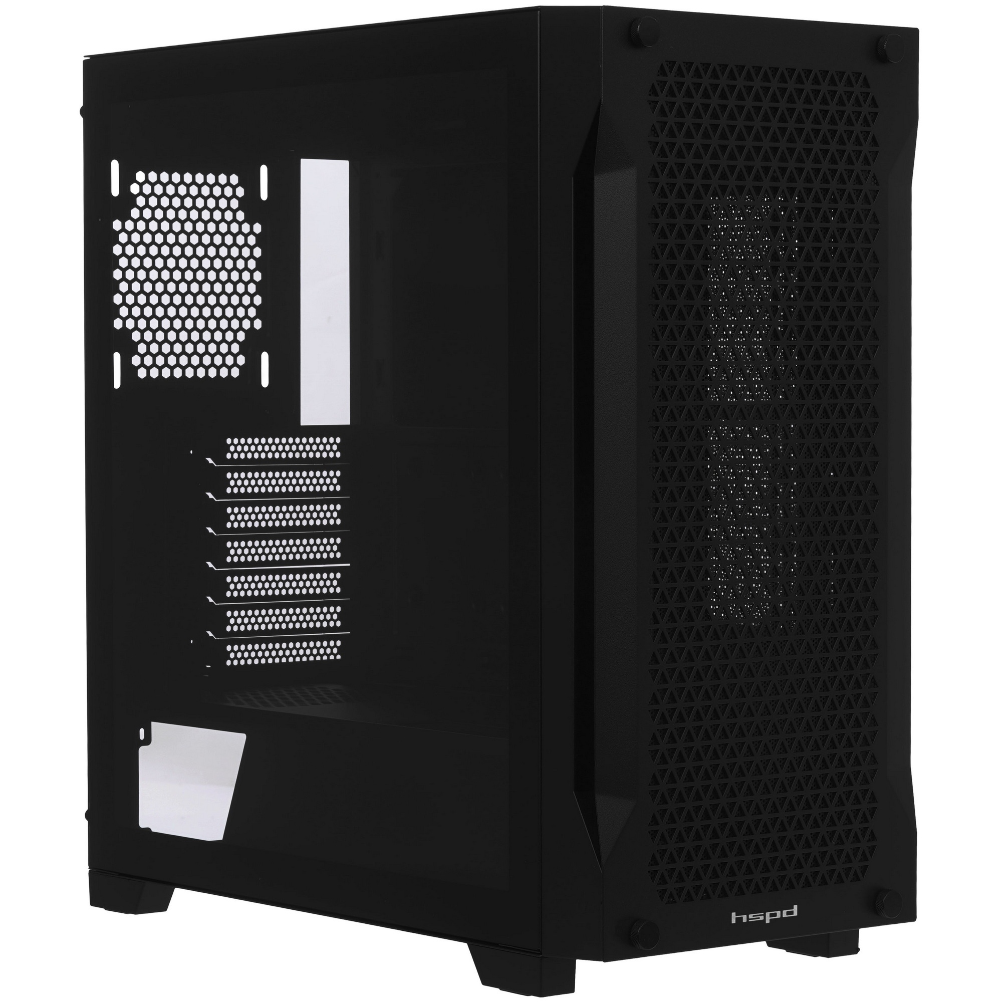 Корпус без блока питания/ Case HSPD M541, Mesh Mid Tower, черный, TG, 0.7 SPCC, no fans, ATX, mATX,