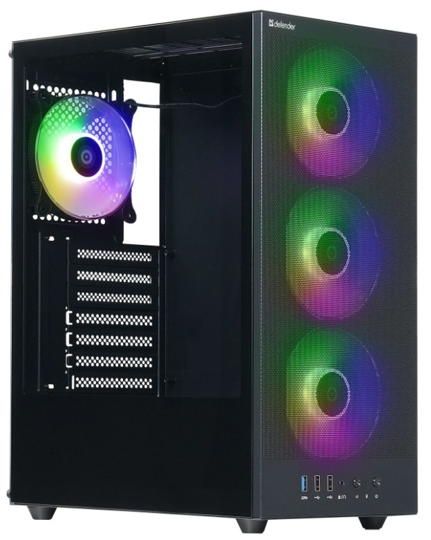 Корпус компьютерный Defender RaptorX черный,ATX,4fans,switchM/BSync