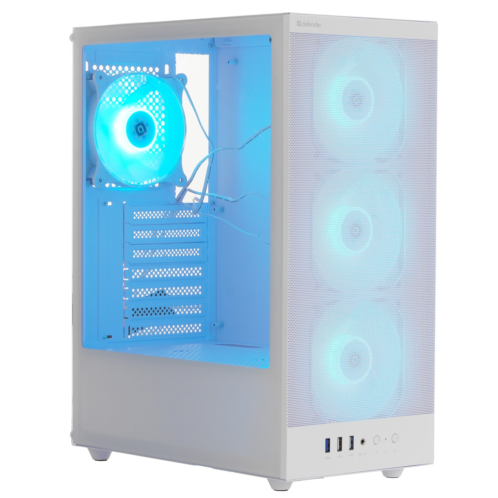 Корпус компьютерный Defender RaptorX белый,ATX,4fans,switch&M/BSync