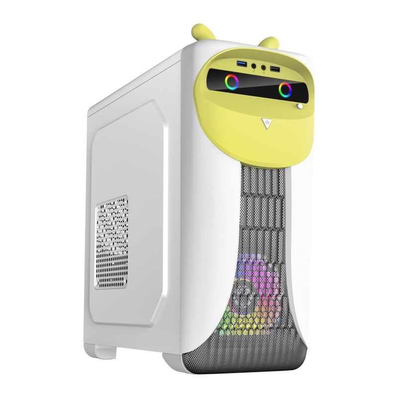 Компьютерный корпус GameMax Cute OWL W-Y без БП (Midi Tower, ATX, Бело-желтый, 1*USB3.0 + 2*USB2.0,