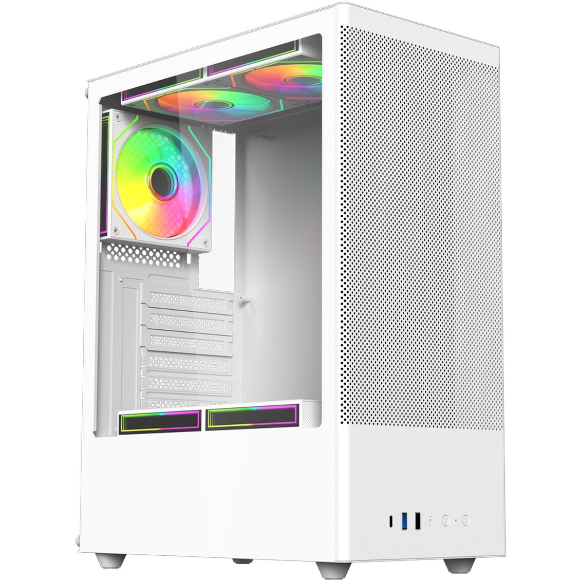 Компьютерный корпус ACD Citadel 108W ATX, Type-C + 2XUSB ports + HD audio combo, Mesh, TG, White.