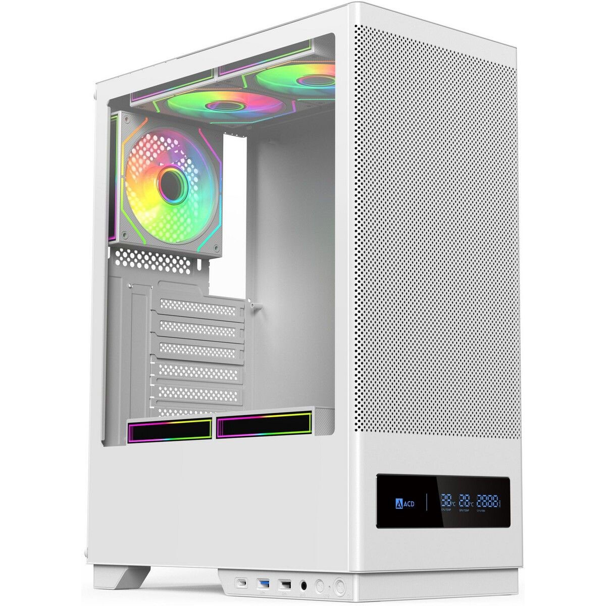 Компьютерный корпус ACD Citadel 108W ATX, Type-C + 2XUSB ports + HD audio combo, Mesh, TG, White.