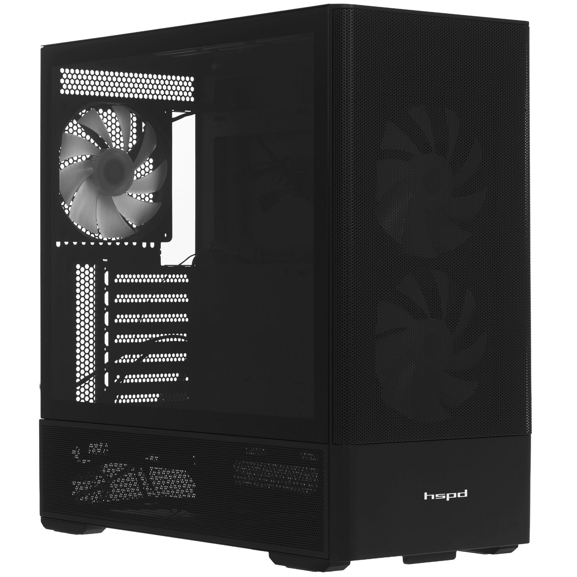 Компьютерный корпус без блока питания HSPD M712, Mesh Mid Tower, Black, TG, 0.6 SPCC, 3x140mm ARGB,