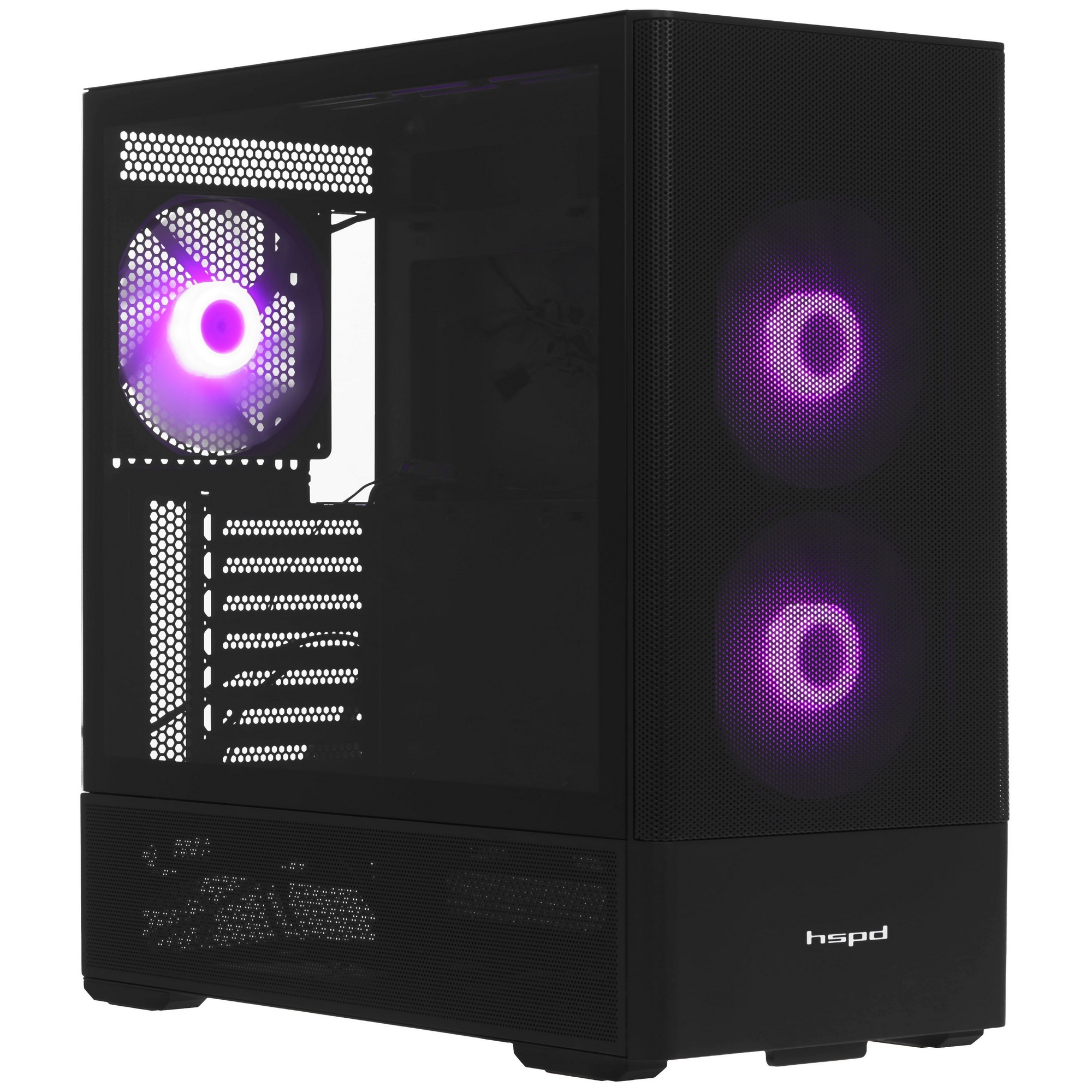 Компьютерный корпус без блока питания HSPD M712, Mesh Mid Tower, Black, TG, 0.6 SPCC, 3x140mm ARGB,