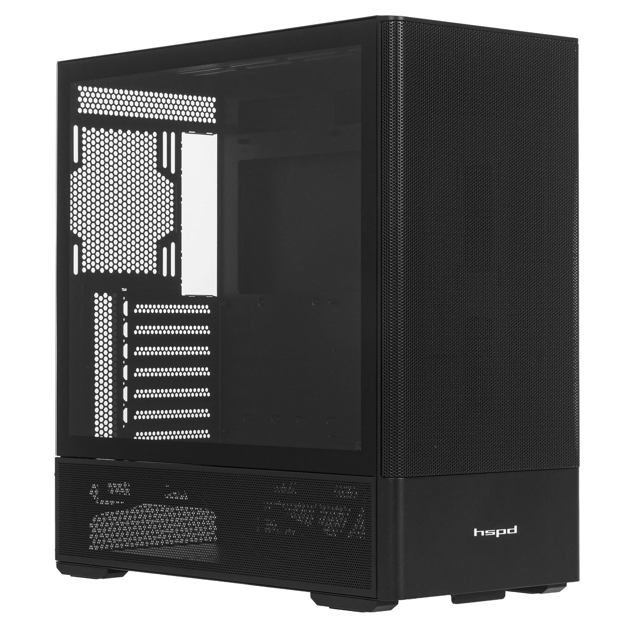 Компьютерный корпус без блока питания Case HSPD M712, Mesh Mid Tower, Black, TG, 0.6 SPCC, no fans,