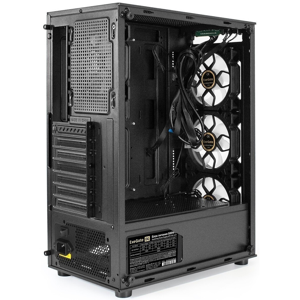 Компьютерный корпус Miditower ExeGate EVO-9211-EVO800 (ATX, БП EVO800RGB с вент. 12см, с окном, 2*US