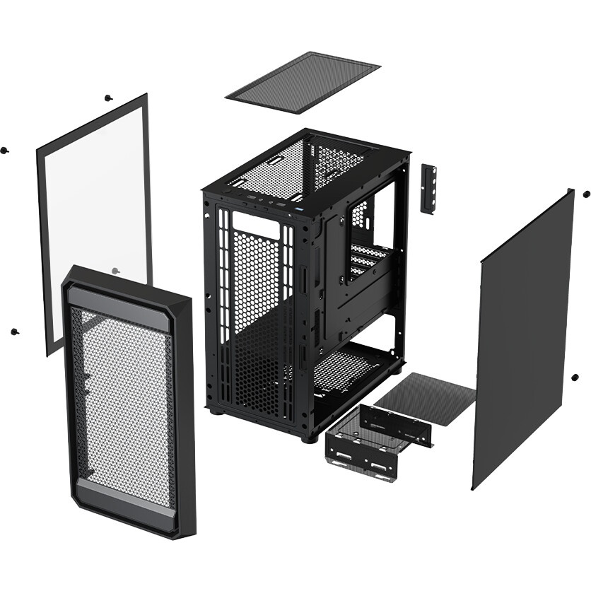 Компьютерный корпус XASTRA A400M 0F Black mATX/Mesh/Screwless TG+Mesh/ no fans/ A400M-0F