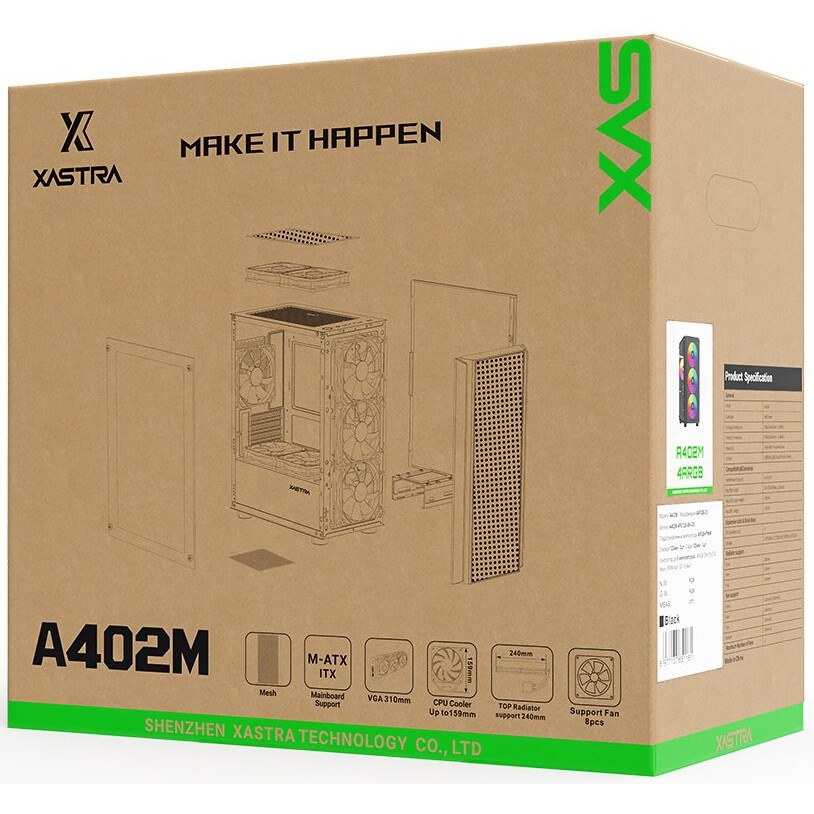 Компьютерный корпус XASTRA A400M 0F Black mATX/Mesh/Screwless TG+Mesh/ no fans/ A400M-0F