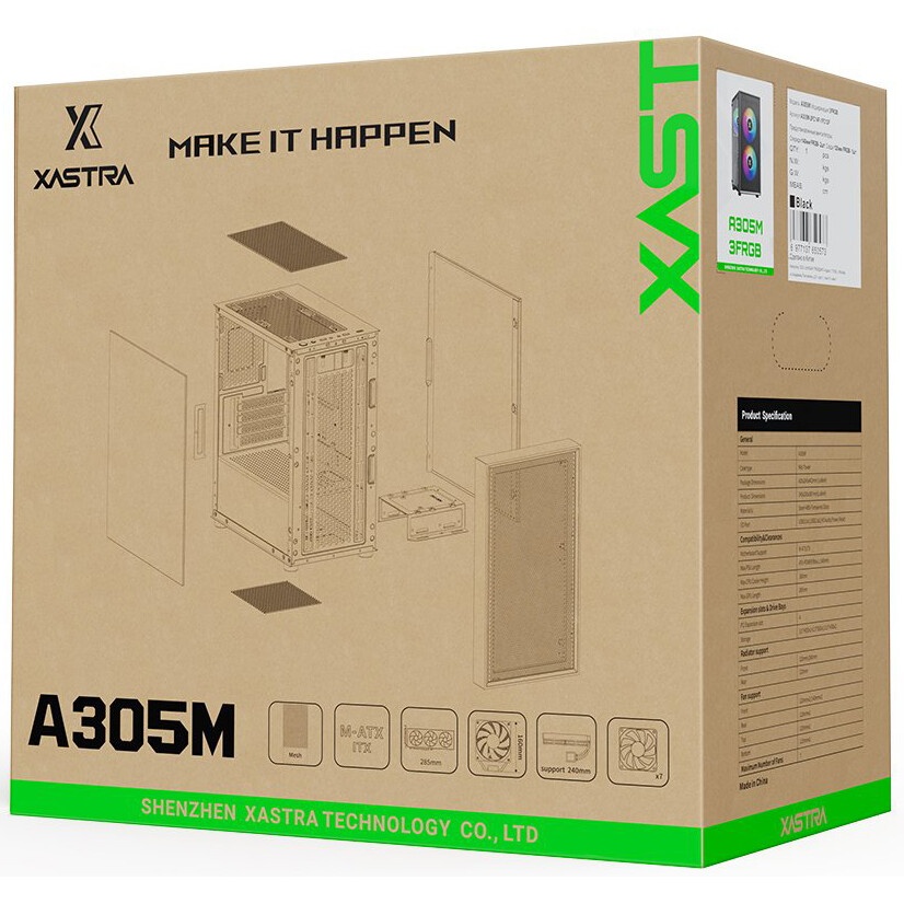 Компьютерный корпус XASTRA A400M 0F Black mATX/Mesh/Screwless TG+Mesh/ no fans/ A400M-0F