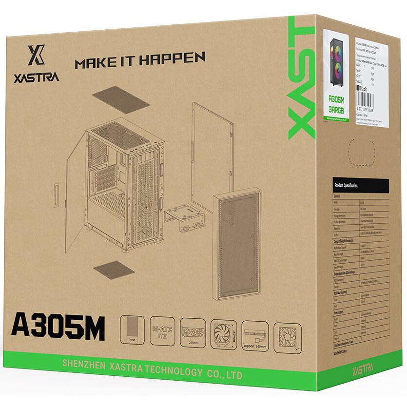 Компьютерный корпус XASTRA A400M 0F Black mATX/Mesh/Screwless TG+Mesh/ no fans/ A400M-0F