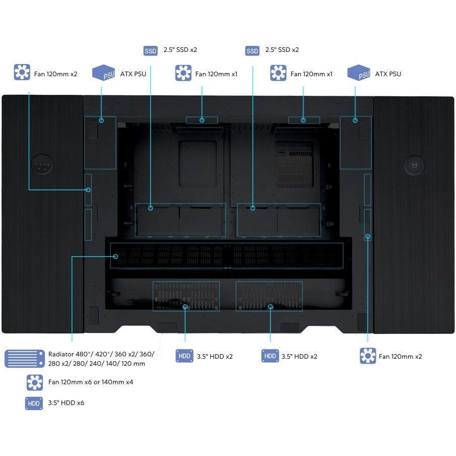 Компьютерный корпус Lian-Li DK07X черный без БП E-ATX 10x120мм 3x140мм 2xUSB3.0 audio bott PSU